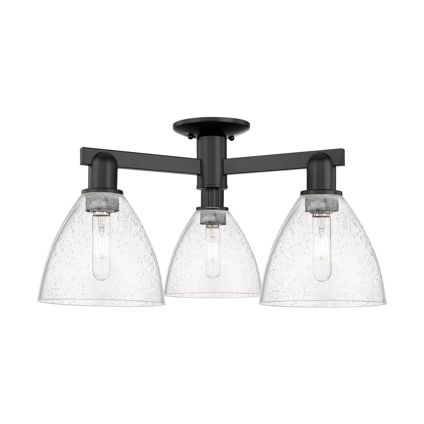Innovations Bristol 25in 3-Light Semi-Flush Mount | Industrial Matte Black Steel and Seedy Glass | Entryway & Hallway | 25 x 25 | Model 716-3F-BK-GBD-754