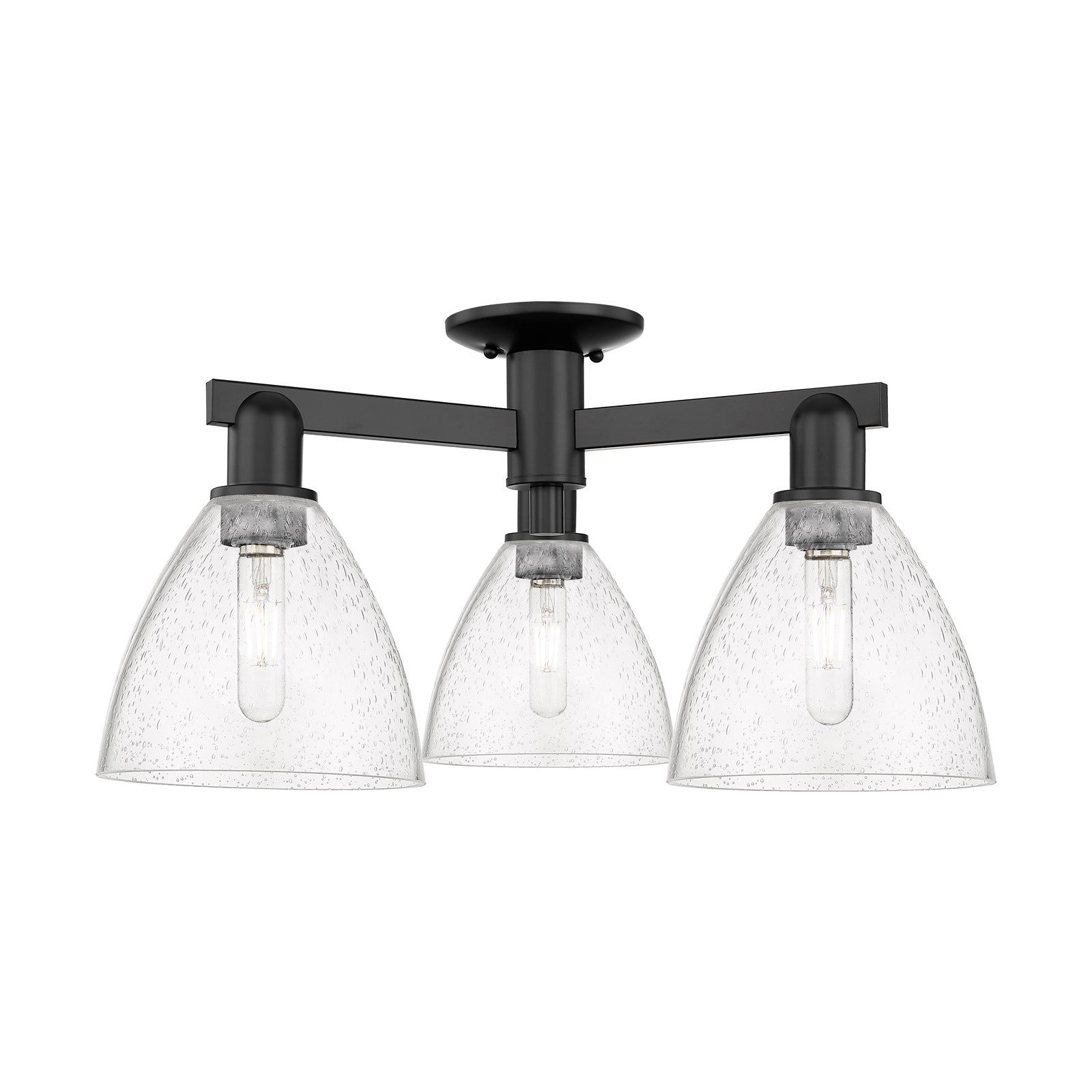 Innovations Bristol 25in 3-Light Semi-Flush Mount | Industrial Matte Black Steel and Seedy Glass | Entryway & Hallway | 25 x 25 | Model 716-3F-BK-GBD-754