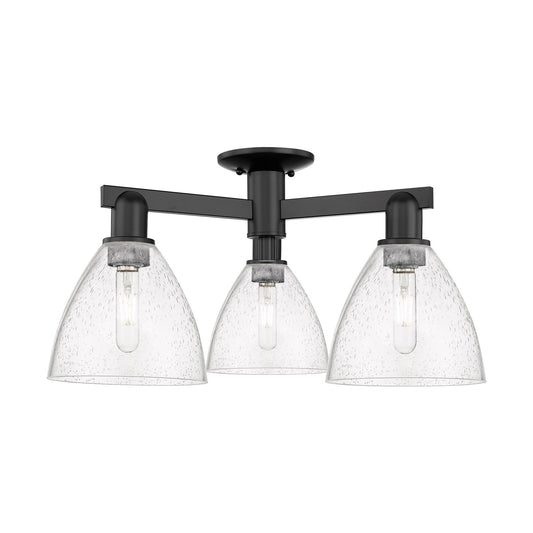 Innovations Bristol 25in 3-Light Semi-Flush Mount | Industrial Matte Black Steel and Seedy Glass | Entryway & Hallway | 25 x 25 | Model 716-3F-BK-GBD-754