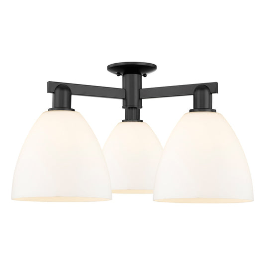 Innovations Bristol 27in 3-Light Semi-Flush Mount | Industrial Modern Matte Black Steel and Matte White Glass | Entryway & | Model 716-3F-BK-GBD-91
