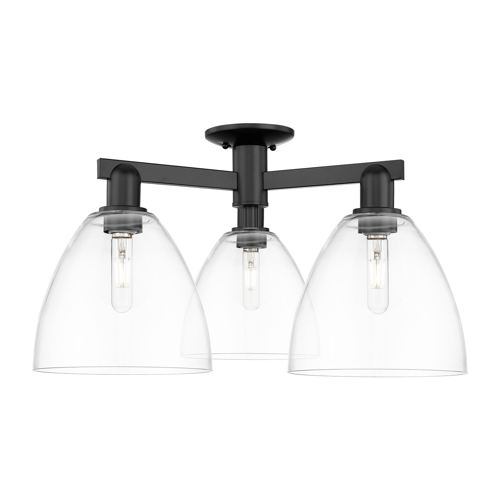 Innovations Bristol 27in 3-Light Semi-Flush Mount | Industrial Matte Black Steel and Clear Glass | Living Room & Hallway Damp | Model 716-3F-BK-GBD-92
