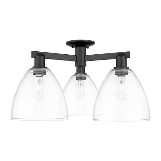 Innovations Bristol 27in 3-Light Semi-Flush Mount | Industrial Matte Black Steel and Clear Glass | Living Room & Hallway Damp | Model 716-3F-BK-GBD-92