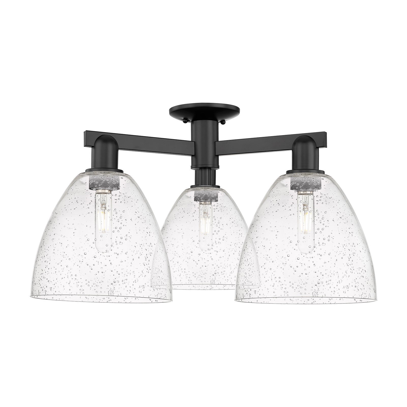 Innovations Bristol 27in 3-Light Semi-Flush Mount | Industrial Matte Black Steel and Seedy Glass | Kitchen & Hallway | 26.5 x | Model 716-3F-BK-GBD-94