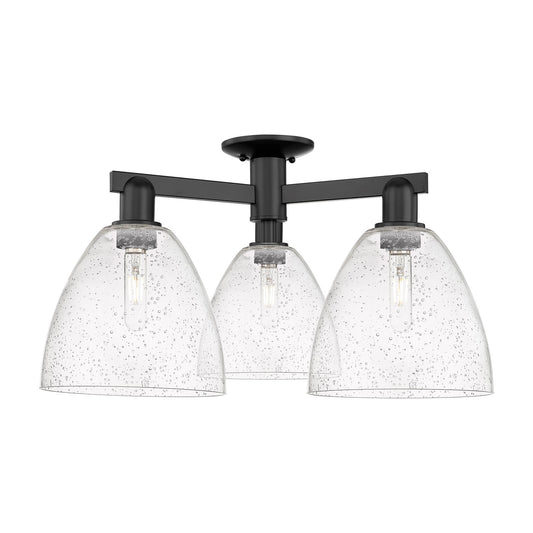 Innovations Bristol 27in 3-Light Semi-Flush Mount | Industrial Matte Black Steel and Seedy Glass | Kitchen & Hallway | 26.5 x | Model 716-3F-BK-GBD-94