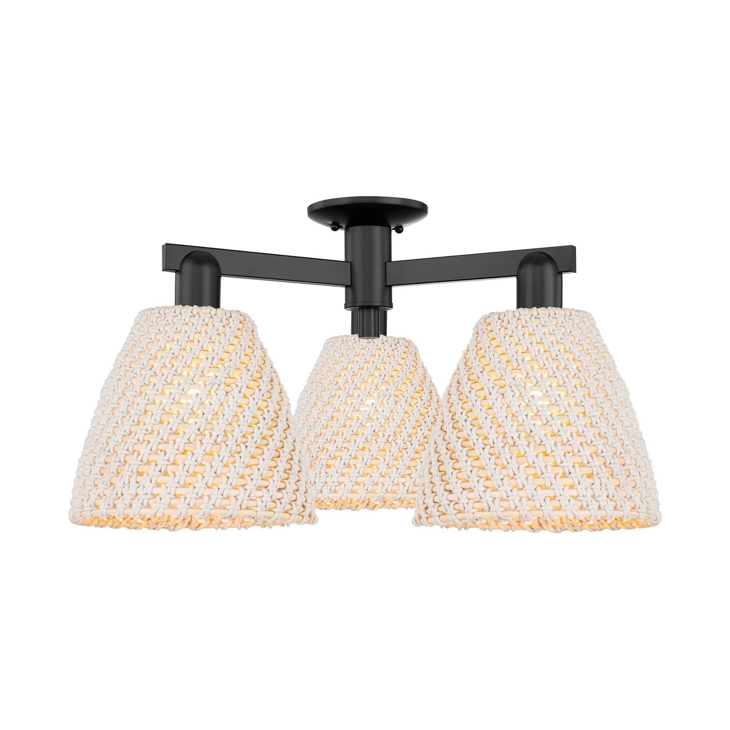 Innovations Bristol Natural 27in 3-Light Semi-Flush Mount | Industrial Matte Black Steel and Natural Fiber Dome Shade | Model 716-3F-BK-NBD-9-NAT