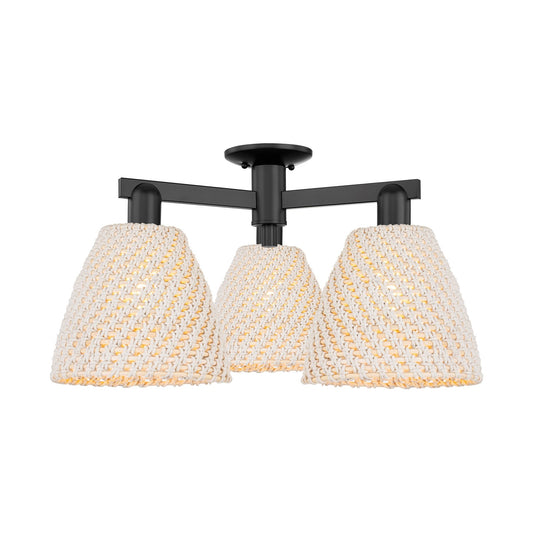 Innovations Bristol Natural 27in 3-Light Semi-Flush Mount | Industrial Matte Black Steel and Natural Fiber Dome Shade | Model 716-3F-BK-NBD-9-NAT