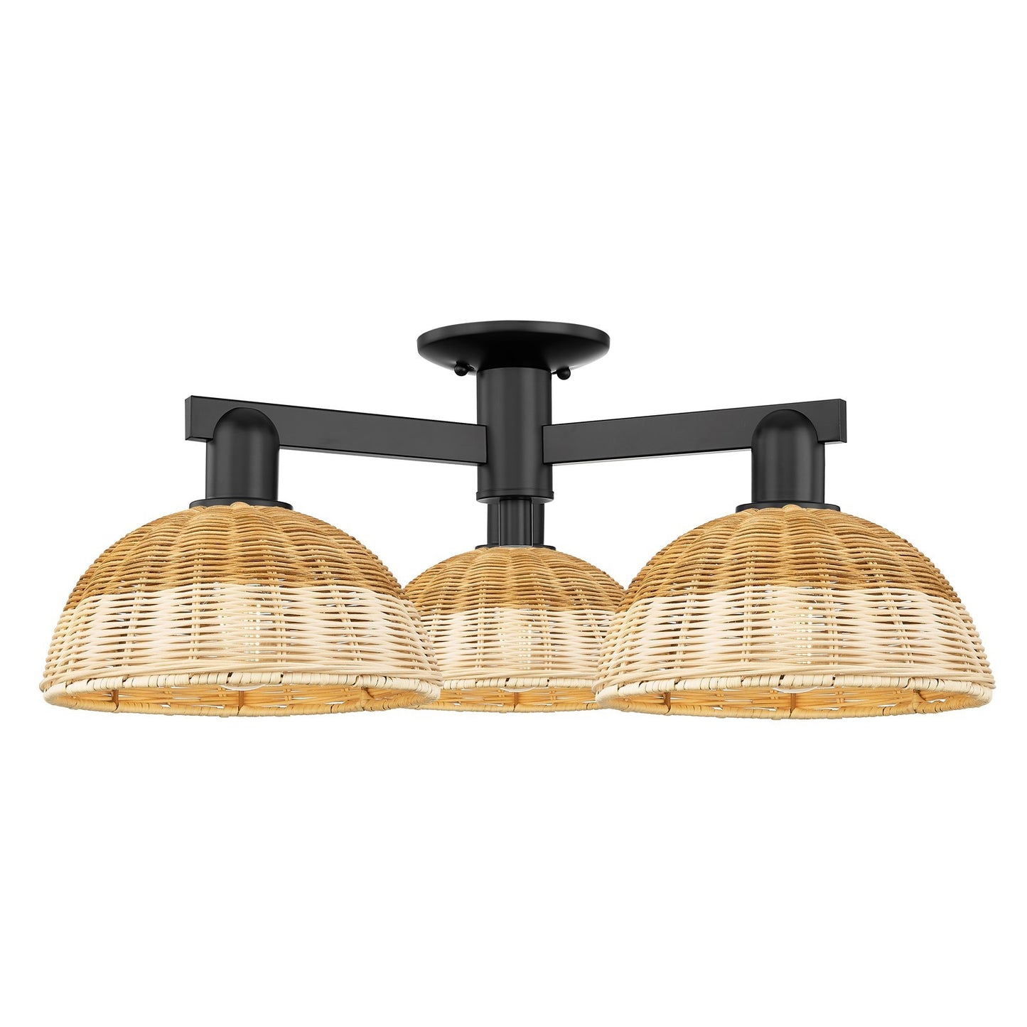 Innovations Bristol Natural II 27in 3-Light Semi-Flush Mount | Industrial Matte Black Steel and Natural Fiber Dome Shade | Model 716-3F-BK-NBD2-9-NAT