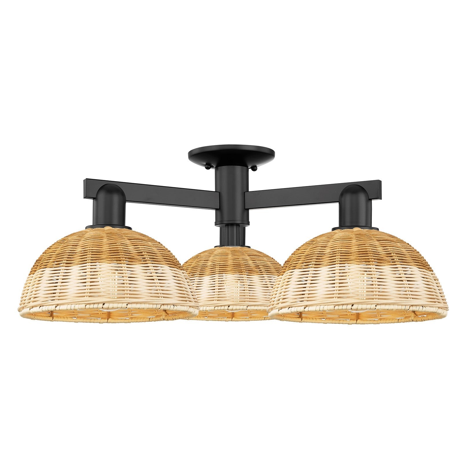 Innovations Bristol Natural II 27in 3-Light Semi-Flush Mount | Industrial Matte Black Steel and Natural Fiber Dome Shade | Model 716-3F-BK-NBD2-9-NAT