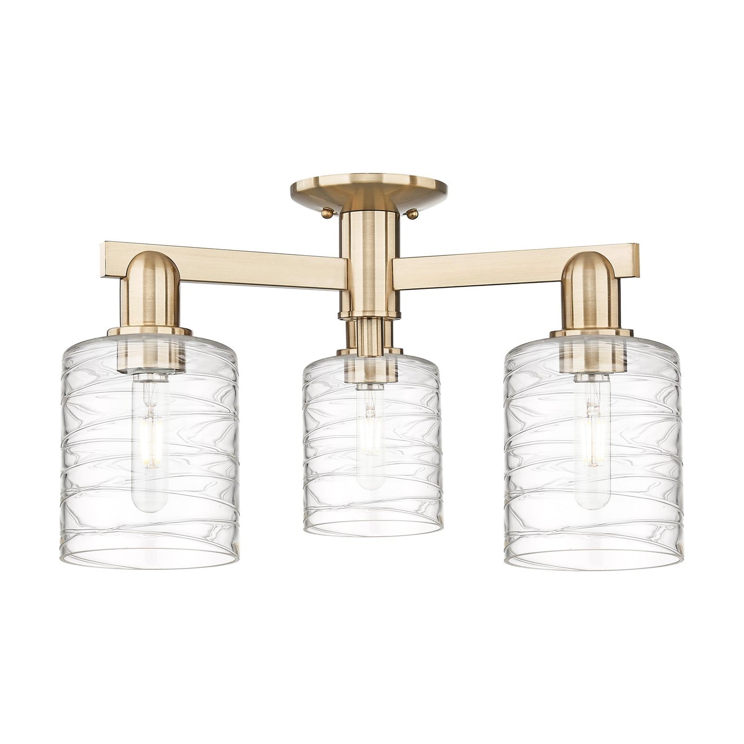 Innovations Cobbleskill 22.5in 3-Light Semi-Flush Mount | Industrial Champagne Bronze Steel and Deco Swirl Glass | Entryway & | Model 716-3F-CB-G1113