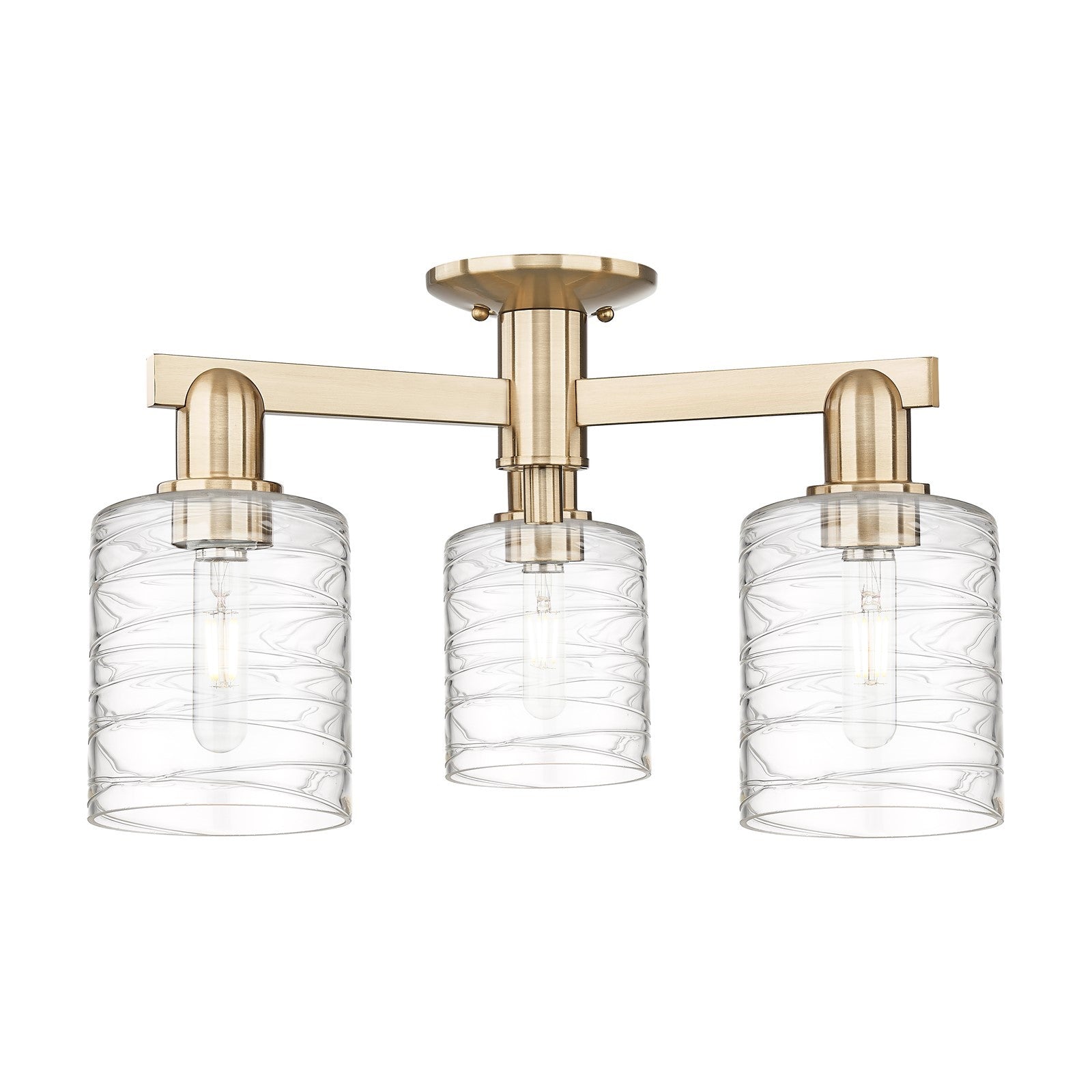 Innovations Cobbleskill 22.5in 3-Light Semi-Flush Mount | Industrial Champagne Bronze Steel and Deco Swirl Glass | Entryway & | Model 716-3F-CB-G1113