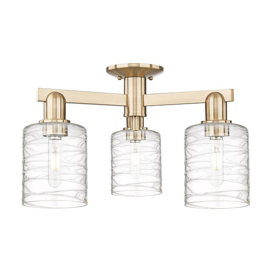 Innovations Cobbleskill 22.5in 3-Light Semi-Flush Mount | Industrial Champagne Bronze Steel and Deco Swirl Glass | Entryway & | Model 716-3F-CB-G1113