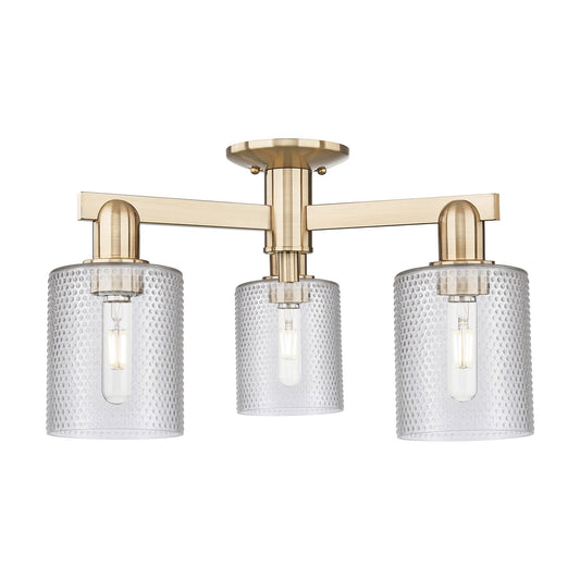 Innovations Cobbleskill 23in 3-Light Semi-Flush Mount | Industrial Champagne Bronze Steel and Clear Glass | Entryway & Hallway | Model 716-3F-CB-G112