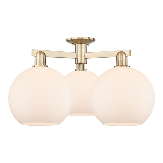 Innovations Athens 28in 3-Light Semi-Flush Mount | Industrial Champagne Bronze Steel and Matte White Glass | Living Room & | Model 716-3F-CB-G121-10