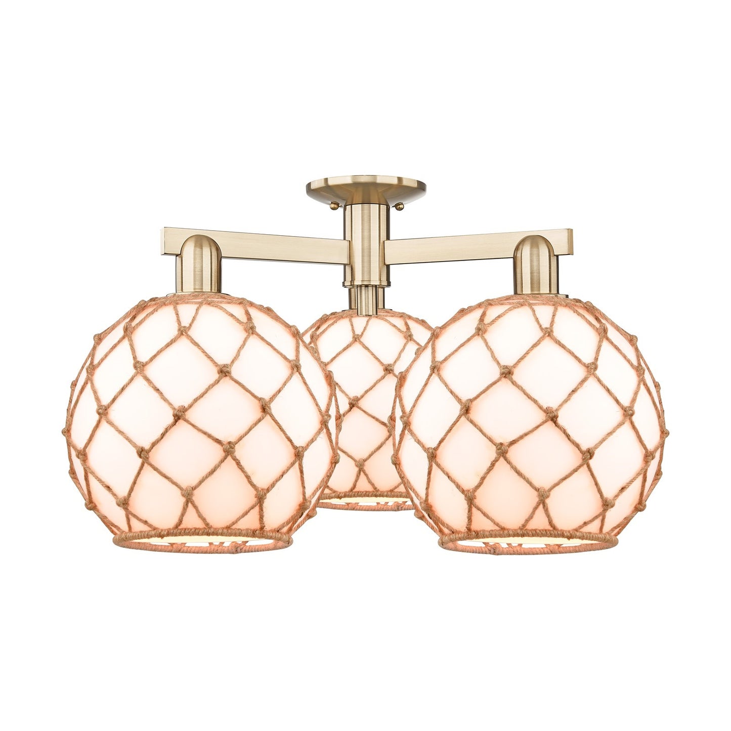 Innovations Farmhouse Rope 28in 3-Light Semi-Flush Mount | Industrial Champagne Bronze Steel and Matte White Glass with Rope | Model 716-3F-CB-G121-10RB