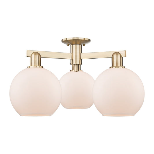 Innovations Athens 26in 3-Light Semi-Flush Mount | Industrial Champagne Bronze Steel and Matte White Glass | Entryway & Hallway | Model 716-3F-CB-G121-8