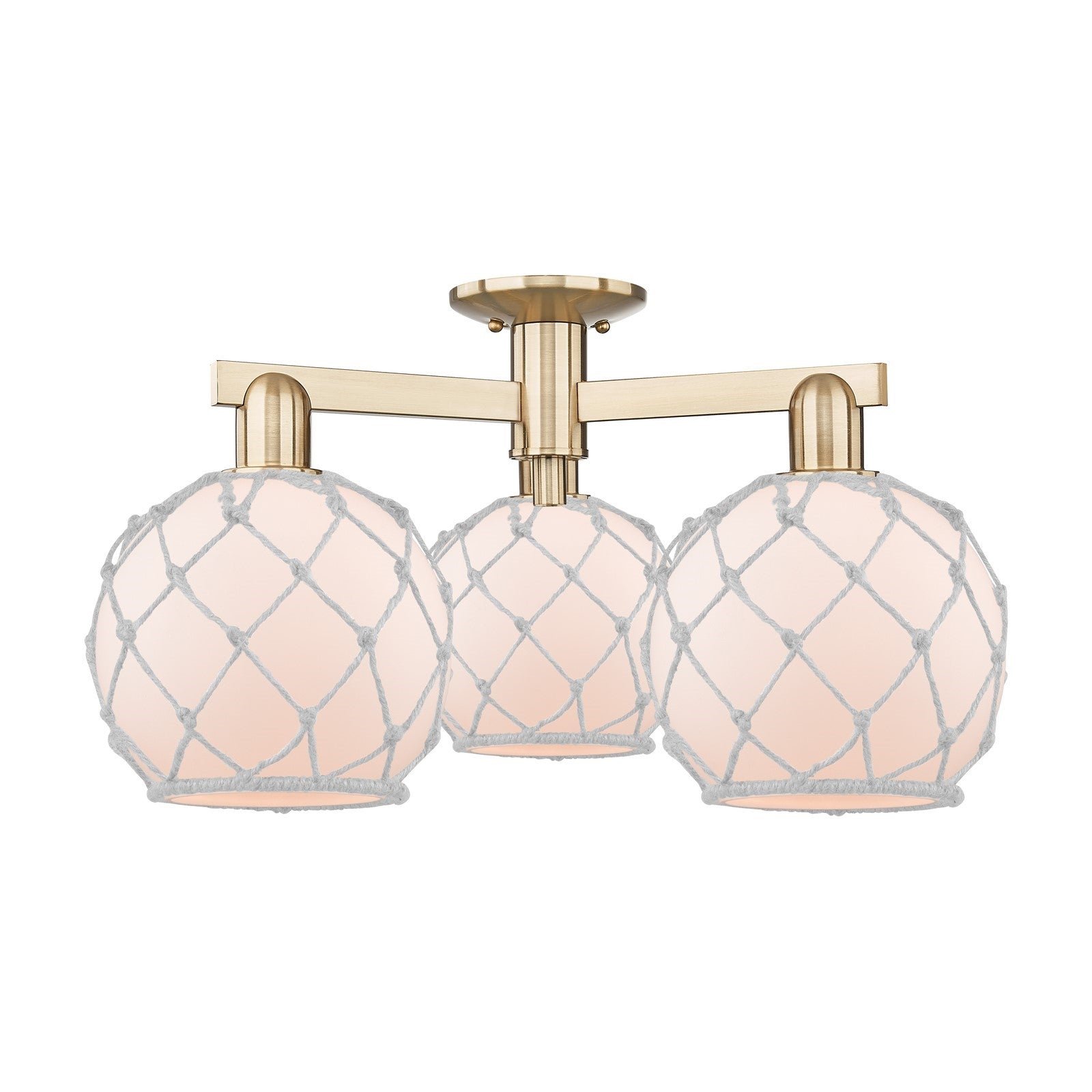 Innovations Farmhouse Rope 26in 3-Light Semi-Flush Mount | Industrial Champagne Bronze Steel and White Frosted Glass with Rope | Model 716-3F-CB-G121-8RW