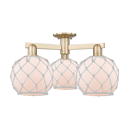 Innovations Farmhouse Rope 26in 3-Light Semi-Flush Mount | Industrial Champagne Bronze Steel and White Frosted Glass with Rope | Model 716-3F-CB-G121-8RW