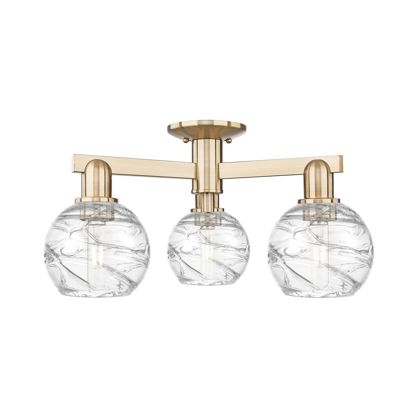 Innovations Athens Deco Swirl 23in 3-Light Semi-Flush Mount | Industrial Champagne Bronze Steel and Clear Deco Swirl Glass | Model 716-3F-CB-G1213-6CL