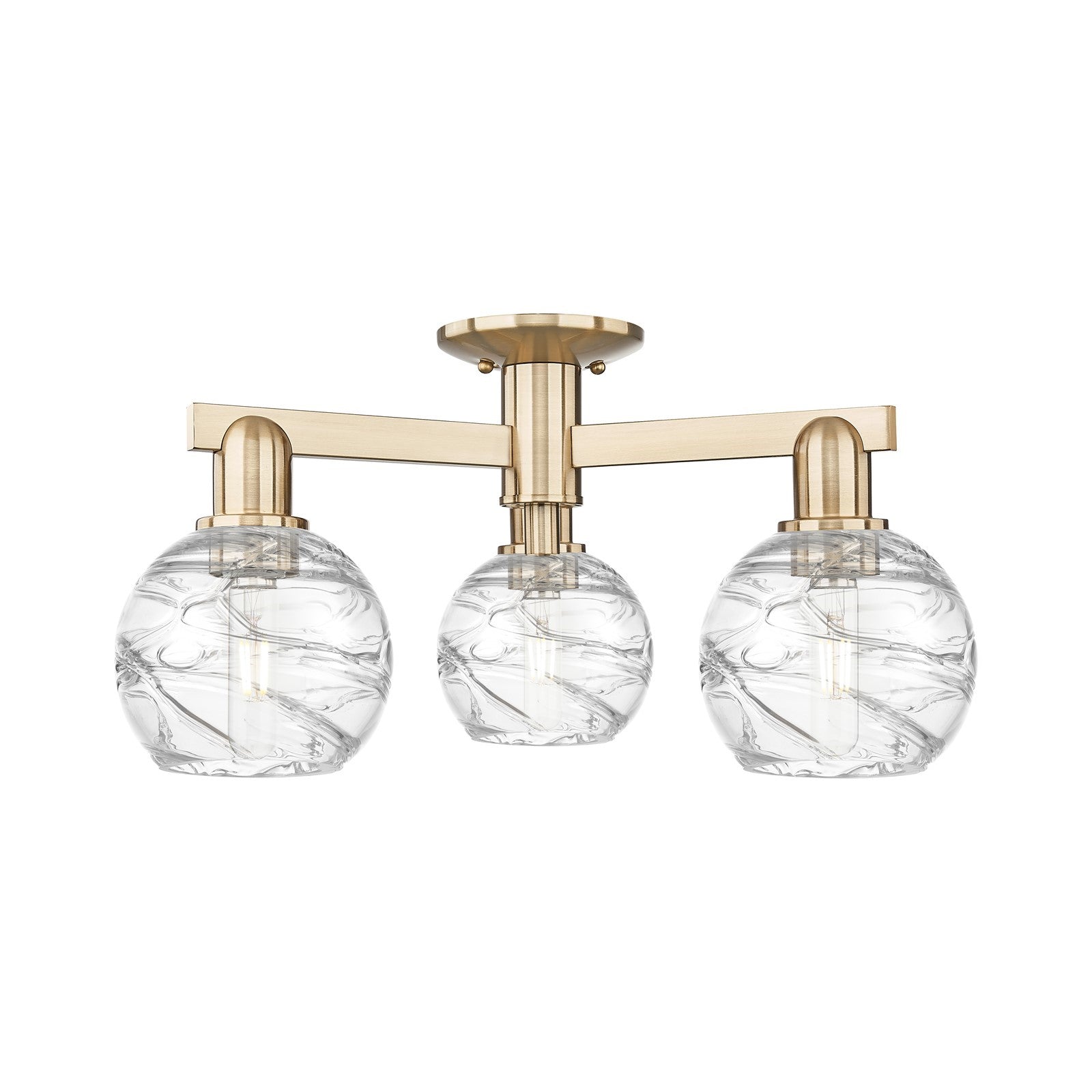 Innovations Athens Deco Swirl 23in 3-Light Semi-Flush Mount | Industrial Champagne Bronze Steel and Clear Deco Swirl Glass | Model 716-3F-CB-G1213-6CL