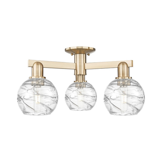 Innovations Athens Deco Swirl 23in 3-Light Semi-Flush Mount | Industrial Champagne Bronze Steel and Clear Deco Swirl Glass | Model 716-3F-CB-G1213-6CL