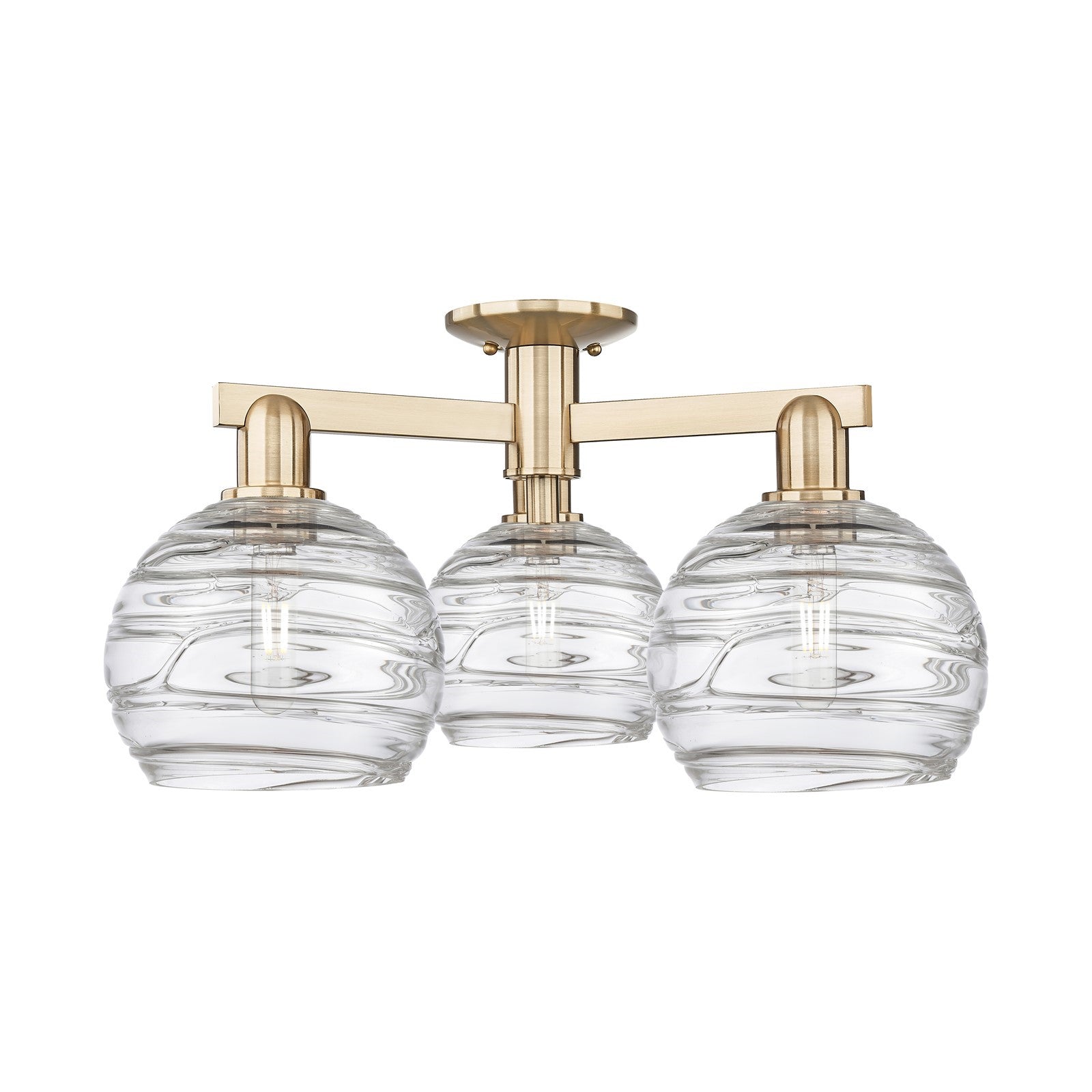 Innovations Athens Deco Swirl 26in 3-Light Semi-Flush Mount | Industrial Champagne Bronze Steel and Clear Deco Swirl Glass | Model 716-3F-CB-G1213-8CL