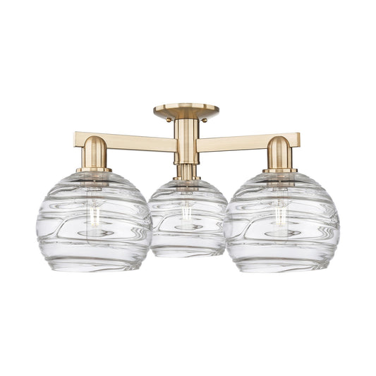 Innovations Athens Deco Swirl 26in 3-Light Semi-Flush Mount | Industrial Champagne Bronze Steel and Clear Deco Swirl Glass | Model 716-3F-CB-G1213-8CL