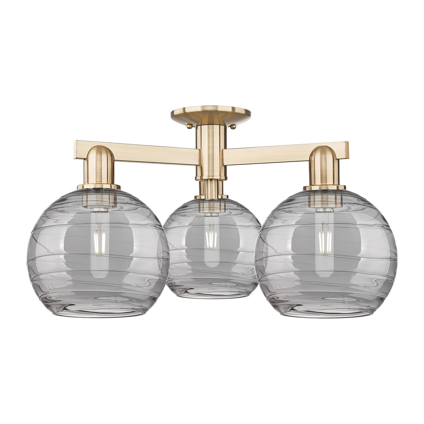 Innovations Athens Deco Swirl 26in 3-Light Semi-Flush Mount | Industrial Champagne Bronze Steel and Light Smoke Glass | Living | Model 716-3F-CB-G1213-8SM