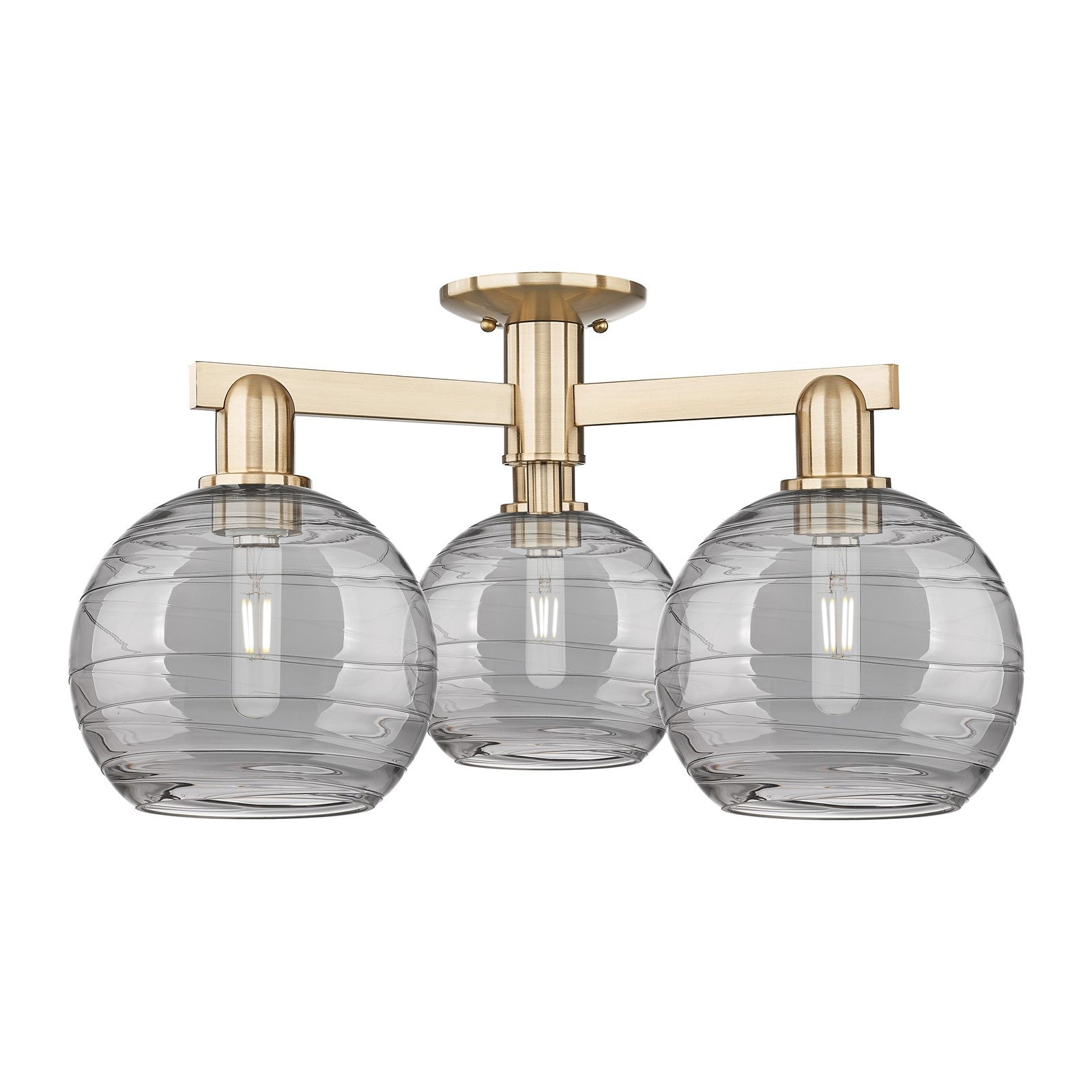 Innovations Athens Deco Swirl 26in 3-Light Semi-Flush Mount | Industrial Champagne Bronze Steel and Light Smoke Glass | Living | Model 716-3F-CB-G1213-8SM