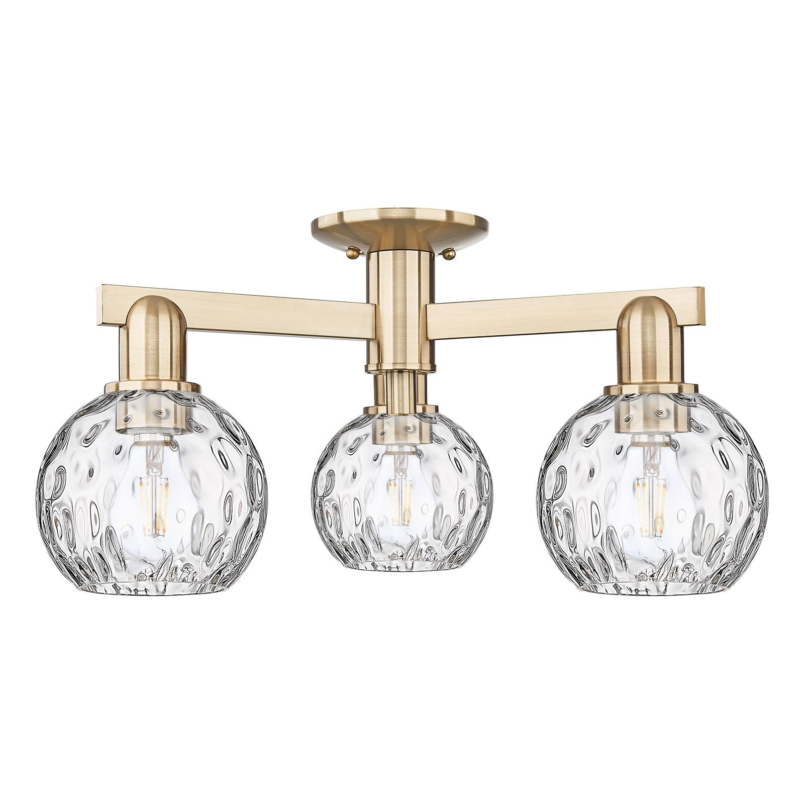 Innovations Athens Water Glass 24in 3-Light Semi-Flush Mount | Industrial Champagne Bronze Steel and Clear Water Glass | Kitchen | Model 716-3F-CB-G1215-6