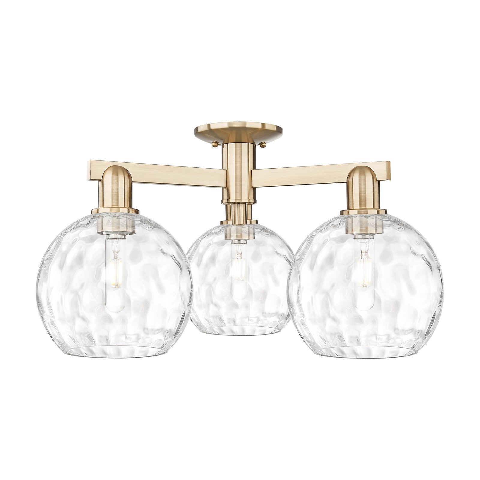 Innovations Athens Water Glass 26in 3-Light Semi-Flush Mount | Industrial Champagne Bronze Steel and Clear Water Glass | Kitchen | Model 716-3F-CB-G1215-8