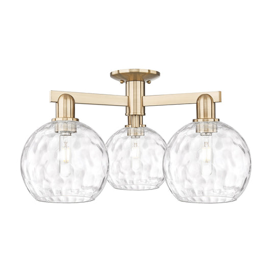 Innovations Athens Water Glass 26in 3-Light Semi-Flush Mount | Industrial Champagne Bronze Steel and Clear Water Glass | Kitchen | Model 716-3F-CB-G1215-8