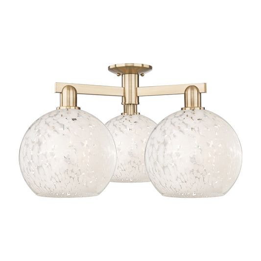 Innovations Lighting White Mouchette 28in 3-Light Semi-Flush Mount | Industrial Champagne Bronze Steel and White Mouchette | Model 716-3F-CB-G1216-10WM