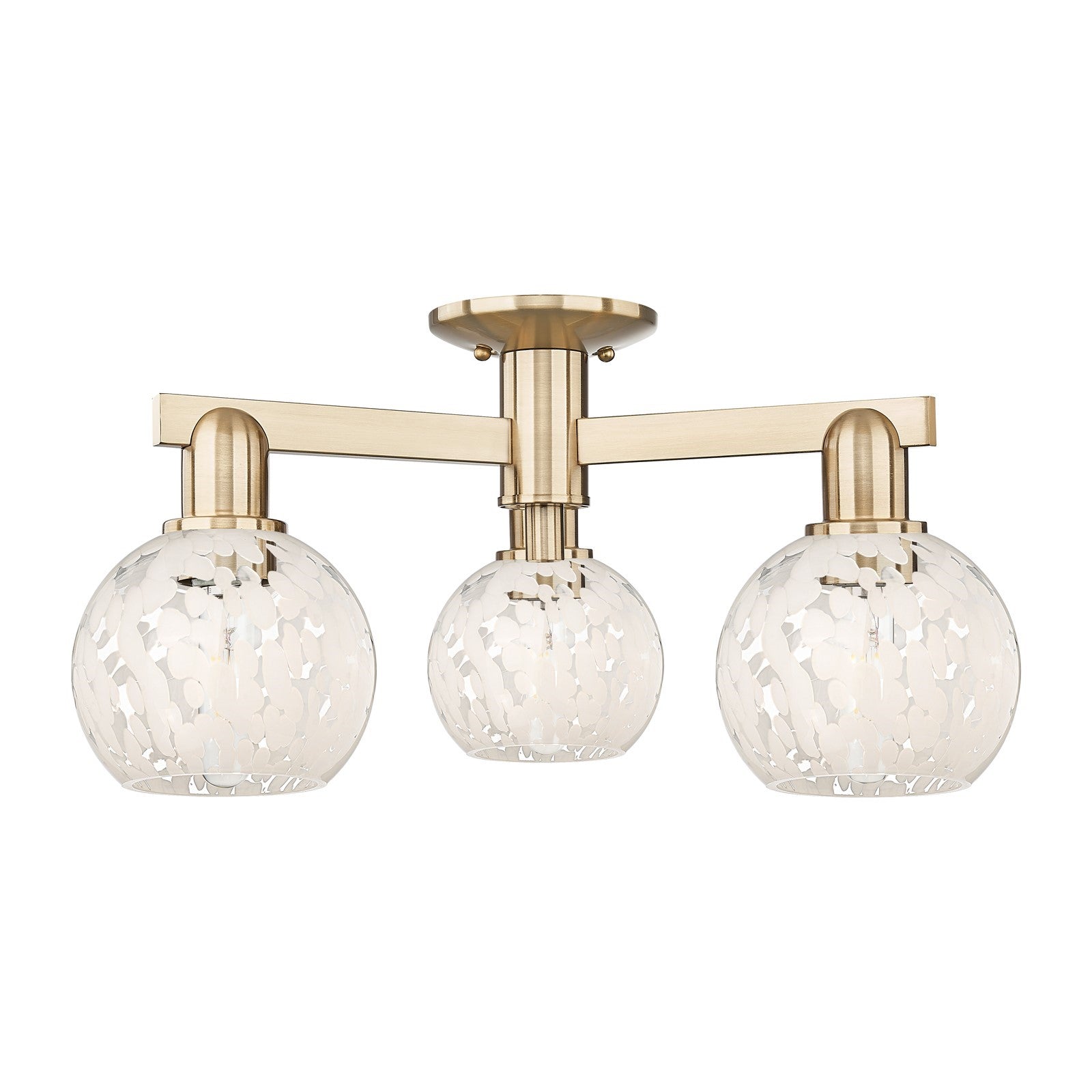 Innovations White Mouchette 24in 3-Light Semi-Flush Mount | Industrial Champagne Bronze Steel and White Mouchette Glass | Model 716-3F-CB-G1216-6WM