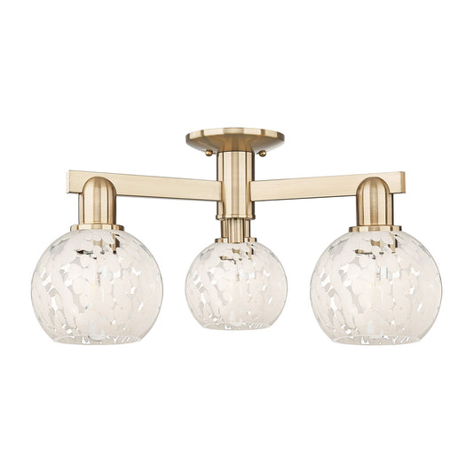 Innovations White Mouchette 24in 3-Light Semi-Flush Mount | Industrial Champagne Bronze Steel and White Mouchette Glass | Model 716-3F-CB-G1216-6WM