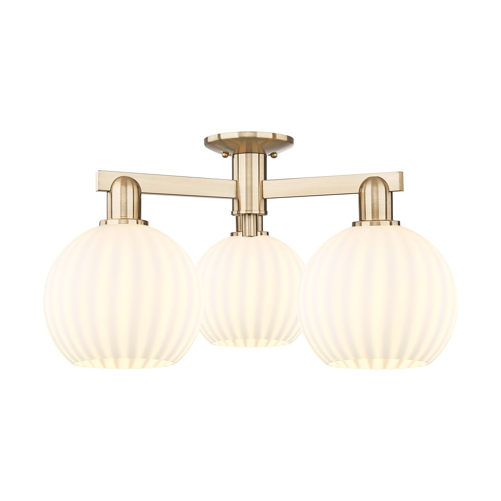 Innovations Lighting White Venetian 26in 3-Light Semi-Flush Mount | Industrial Champagne Bronze and White Venetian Glass | Model 716-3F-CB-G1217-8WV