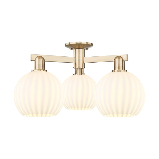 Innovations Lighting White Venetian 26in 3-Light Semi-Flush Mount | Industrial Champagne Bronze and White Venetian Glass | Model 716-3F-CB-G1217-8WV