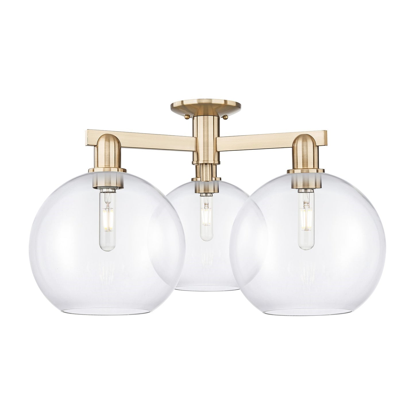 Innovations Athens 28in 3-Light Semi-Flush Mount | Industrial Champagne Bronze Steel and Clear Glass | Living Room & Dining Room | Model 716-3F-CB-G122-10