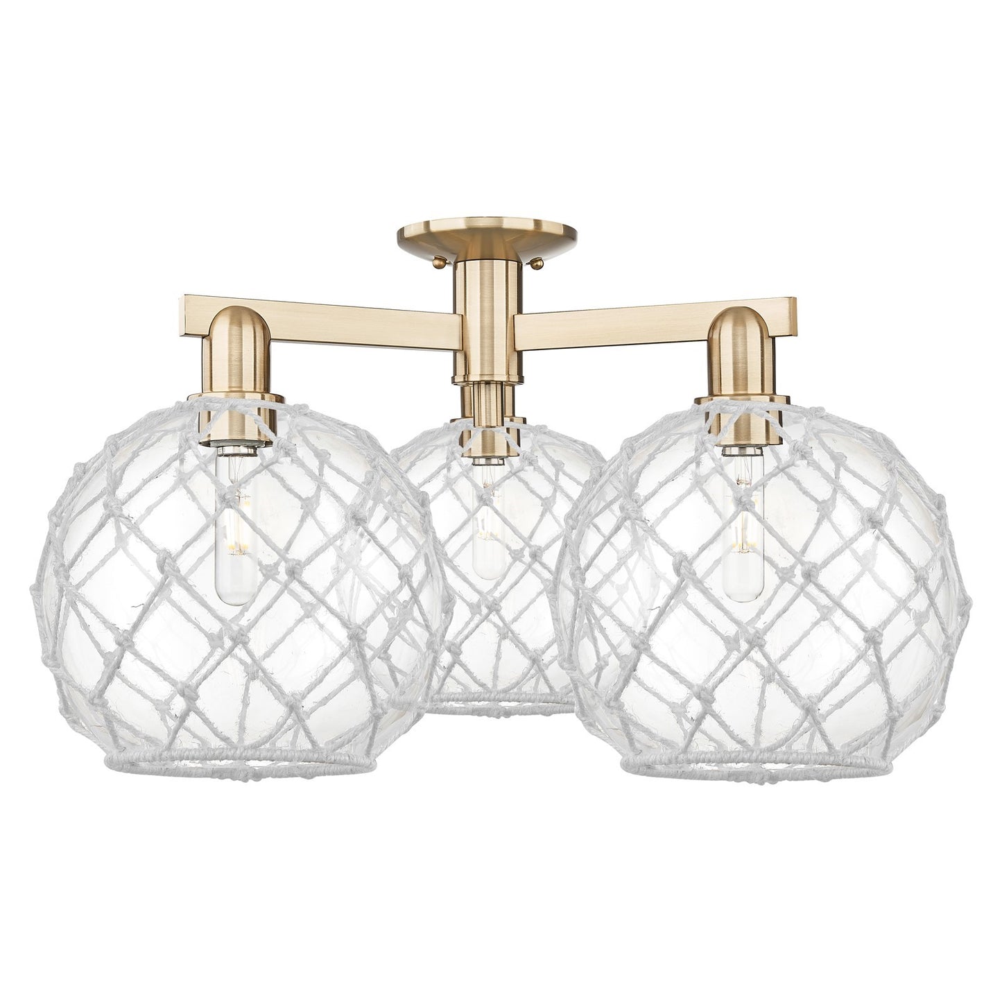 Innovations Farmhouse Rope 28in 3-Light Semi-Flush Mount | Industrial Champagne Bronze Steel and Clear Glass with White Rope | Model 716-3F-CB-G122-10RW
