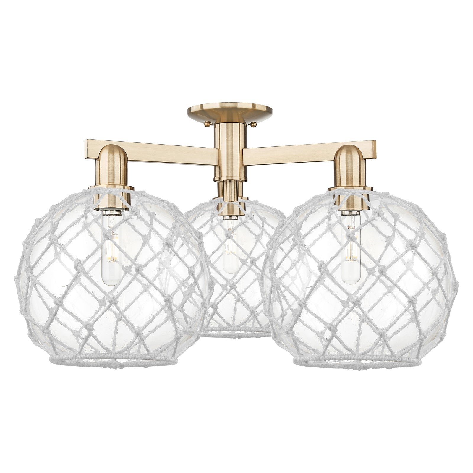 Innovations Farmhouse Rope 28in 3-Light Semi-Flush Mount | Industrial Champagne Bronze Steel and Clear Glass with White Rope | Model 716-3F-CB-G122-10RW