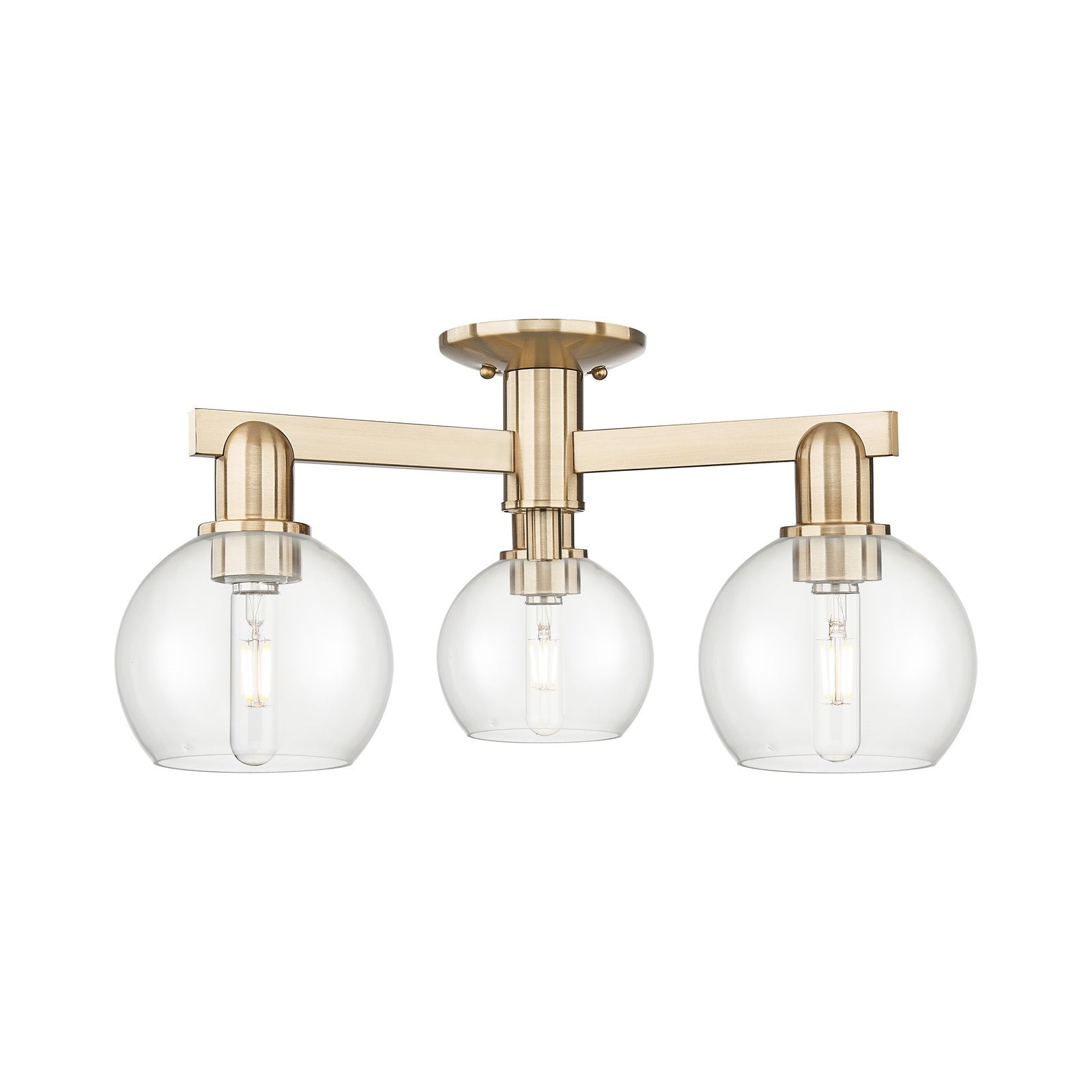 Innovations Athens 23in 3-Light Semi-Flush Mount | Industrial Champagne Bronze Steel and Clear Glass | Living Room & Dining Room | Model 716-3F-CB-G122-6