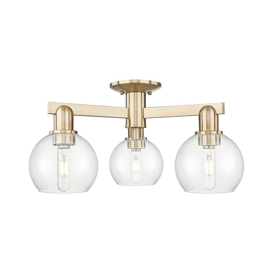 Innovations Athens 23in 3-Light Semi-Flush Mount | Industrial Champagne Bronze Steel and Clear Glass | Living Room & Dining Room | Model 716-3F-CB-G122-6