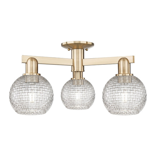 Innovations Athens 23in 3-Light Semi-Flush Mount | Industrial Champagne Bronze Steel and Clear Basket Weave Glass | Entryway & | Model 716-3F-CB-G122C-6CL