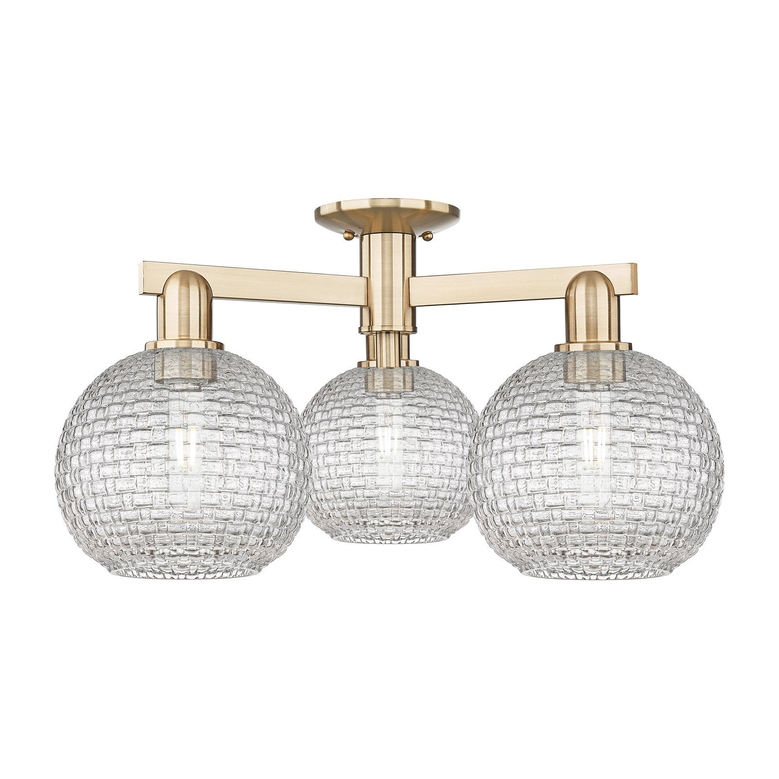 Innovations Athens 26in 3-Light Semi-Flush Mount | Industrial Champagne Bronze Steel and Clear Basket Weave Glass | Entryway & | Model 716-3F-CB-G122C-8CL