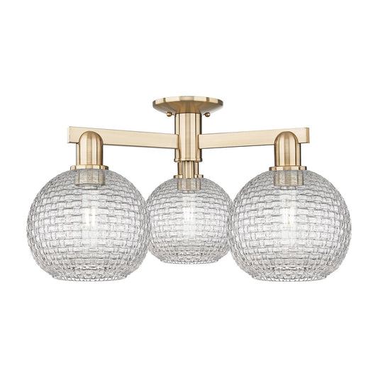 Innovations Athens 26in 3-Light Semi-Flush Mount | Industrial Champagne Bronze Steel and Clear Basket Weave Glass | Entryway & | Model 716-3F-CB-G122C-8CL