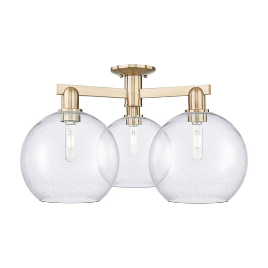 Innovations Athens 28in 3-Light Semi-Flush Mount | Industrial Champagne Bronze Steel and Seedy Glass | Entryway & Hallway | 27.5 | Model 716-3F-CB-G124-10