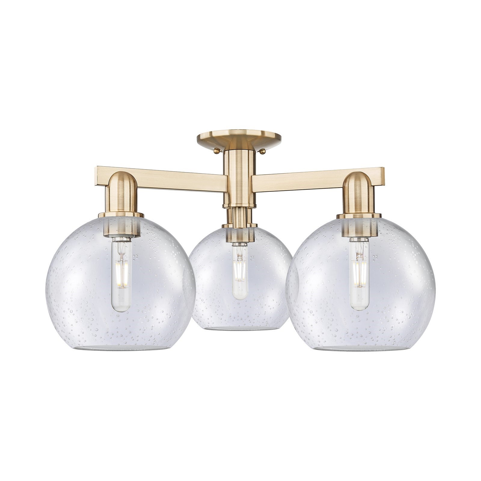 Innovations Athens 26in 3-Light Semi-Flush Mount | Industrial Champagne Bronze Steel and Seedy Glass | Entryway & Hallway Damp | Model 716-3F-CB-G124-8
