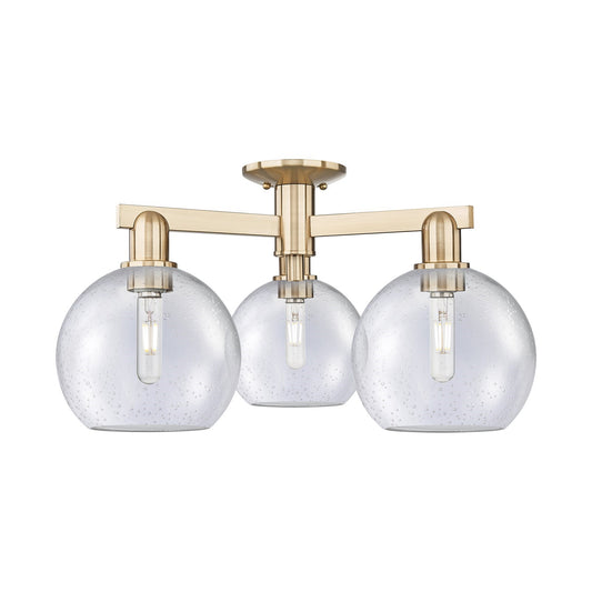 Innovations Athens 26in 3-Light Semi-Flush Mount | Industrial Champagne Bronze Steel and Seedy Glass | Entryway & Hallway Damp | Model 716-3F-CB-G124-8