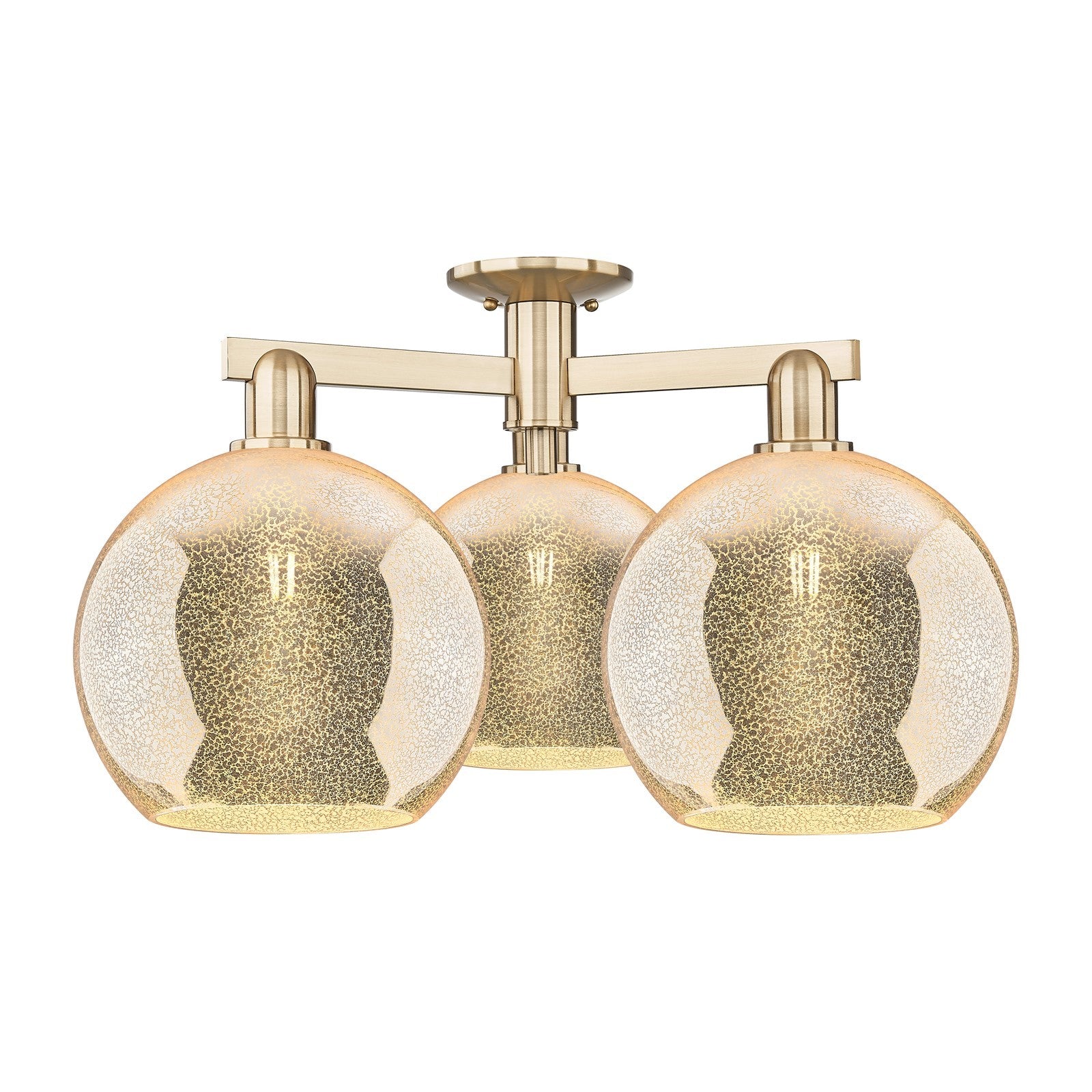 Innovations Athens 28in 3-Light Semi-Flush Mount | Industrial Champagne Bronze Steel and Mercury Glass | Living Room & Dining | Model 716-3F-CB-G128-10