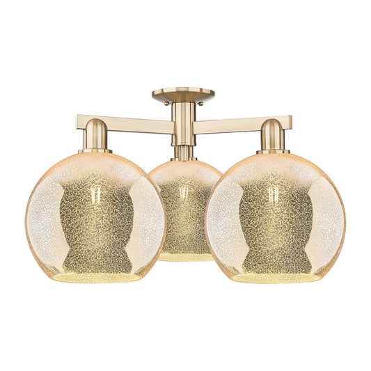 Innovations Athens 28in 3-Light Semi-Flush Mount | Industrial Champagne Bronze Steel and Mercury Glass | Living Room & Dining | Model 716-3F-CB-G128-10