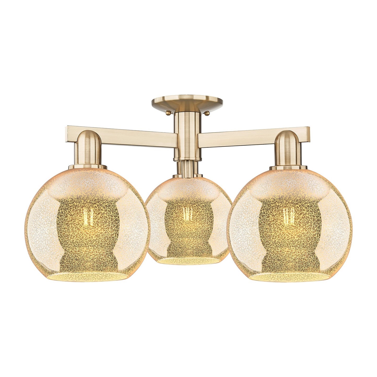 Innovations Athens 26in 3-Light Semi-Flush Mount | Industrial Champagne Bronze Steel and Mercury Glass | Living Room & Dining | Model 716-3F-CB-G128-8